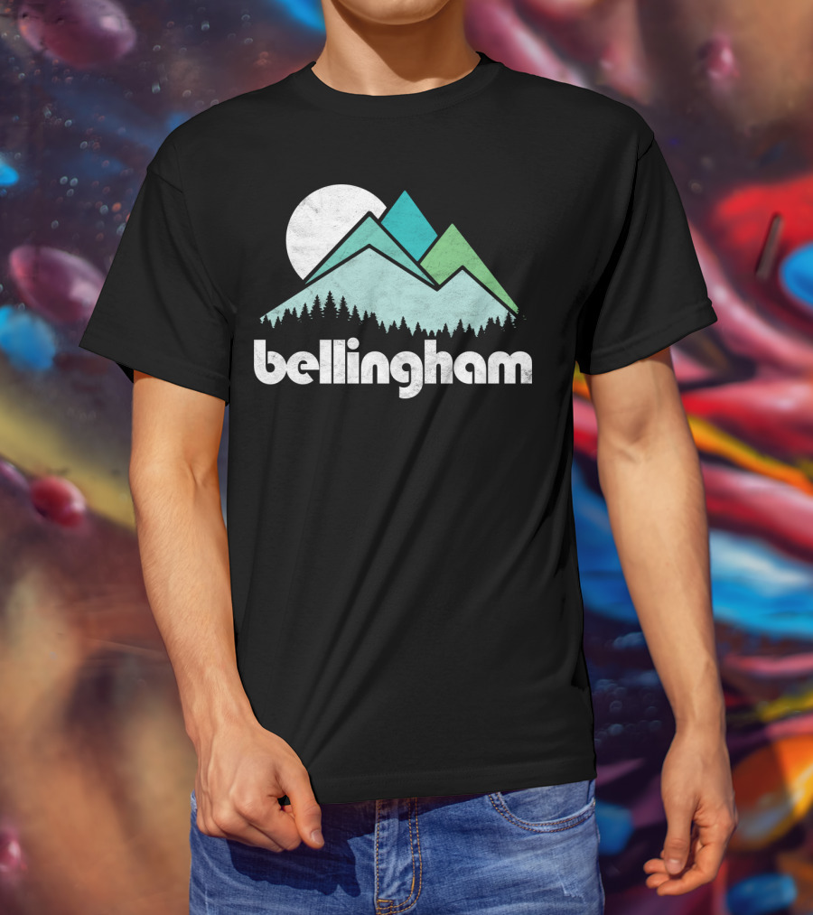 Bellingham Mountains Minimalist Design With Forest And Moon T-Shirt