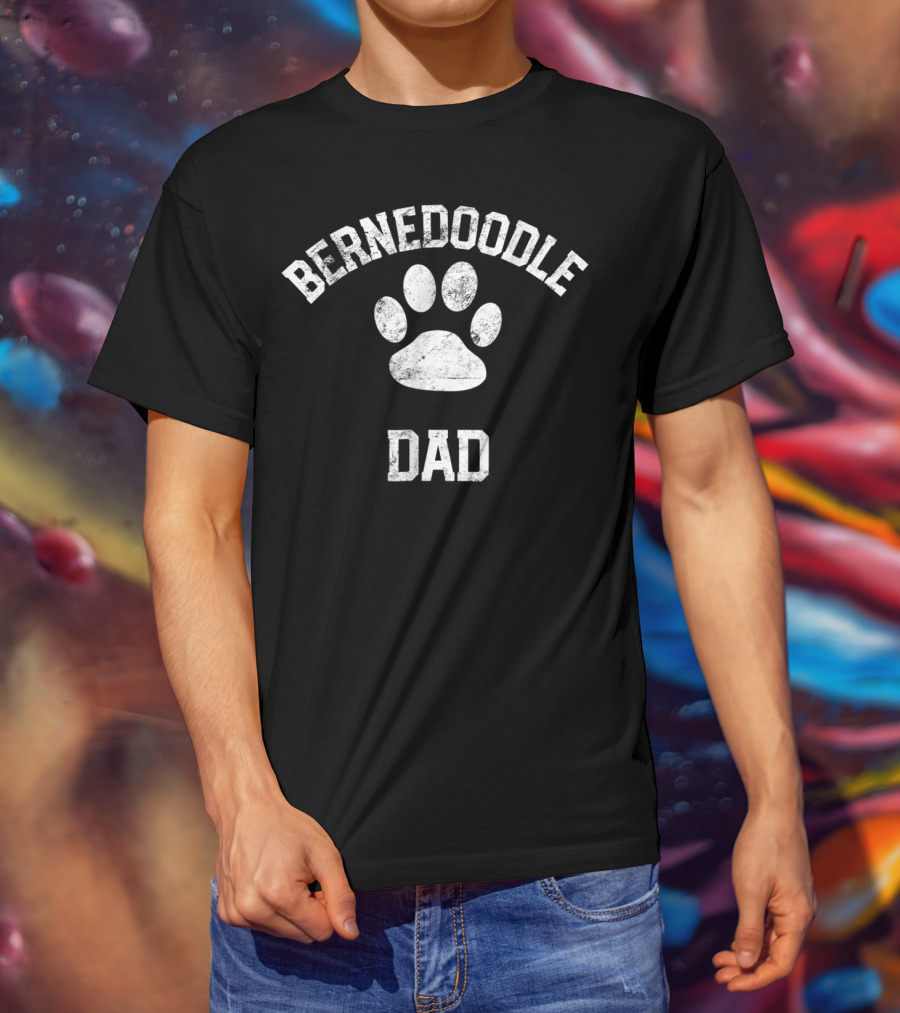 Bernedoodle Dad Distressed Vintage Look Paw Prints T-Shirt
