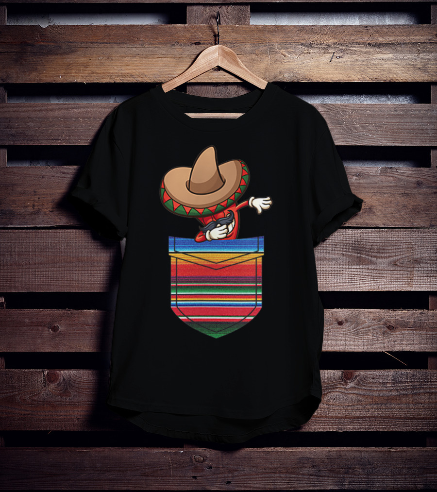 Dabbing Chilli Serape Pocket Mexican Fiesta Party T-Shirt