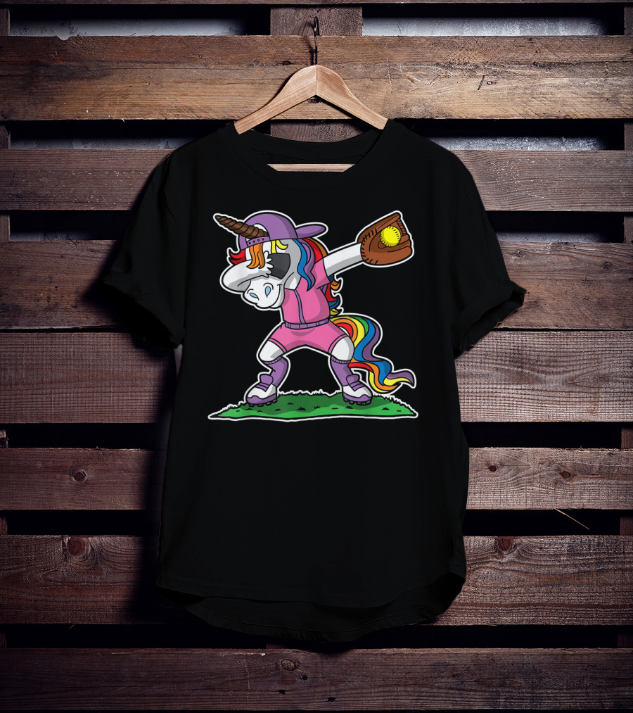 Dabbing Unicorn In Pink Softball Outfit With Glove And Ball T-Shirt