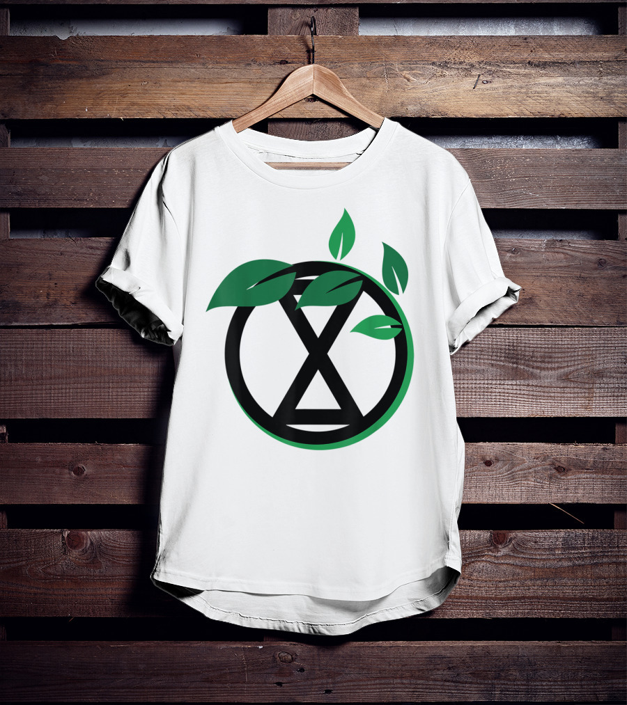 Extinction Rebellion Revolution Symbol With Green Leaves T-Shirt
