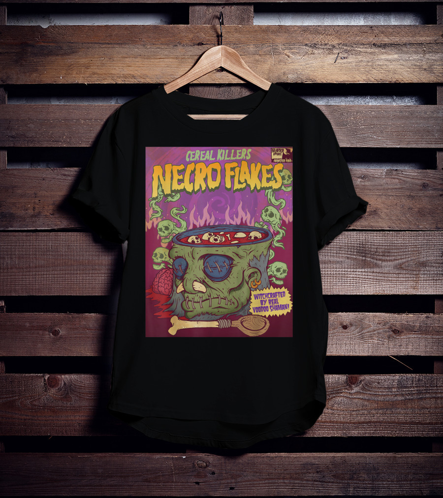 Cereal Killers Necro Flakes Witchcrafted By Real Voodoo Shaman Monster Food Horror Fans Nerds T-Shirt