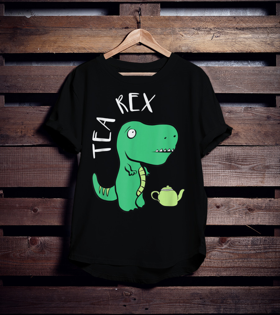 Tea Rex Dino With Green Teapot Cute Tea Time T-Shirt