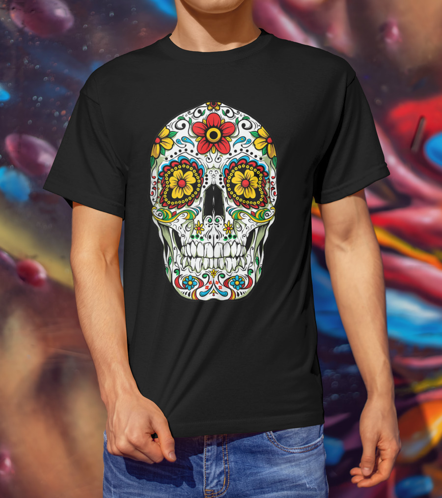 Day Of The Dead Colorful Floral Sugar Skull Cinco De Mayo T-Shirt
