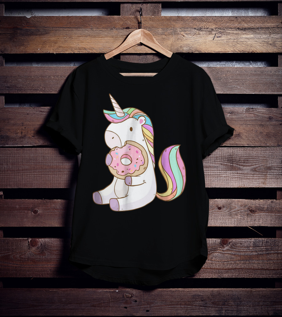Cute Hungry Unicorn Enjoying A Delicious Donut With Sprinkles T-Shirt