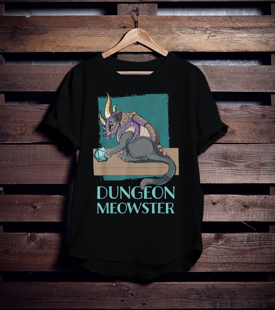 Dungeon Meowster Cat With Dragon Armor Playing With Dice T-Shirt