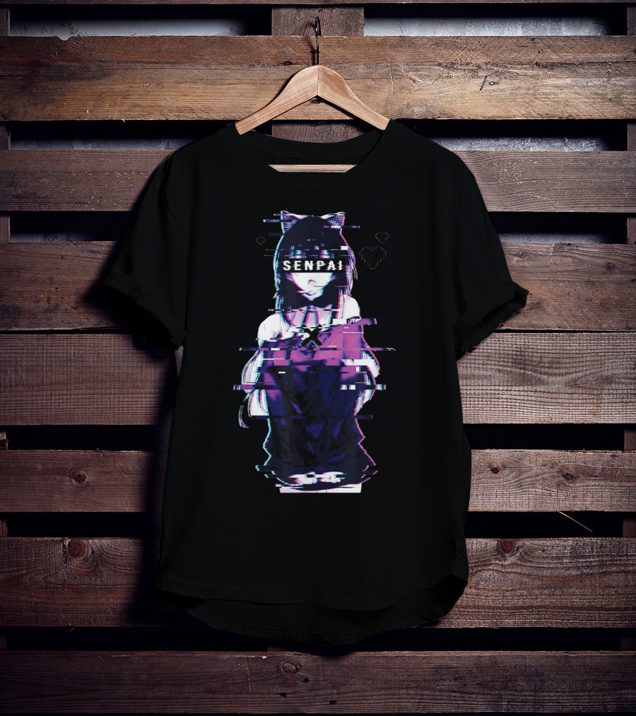 Japanese Anime Senpai Cat Girl Glitch Art Notice Me Senpai T-Shirt