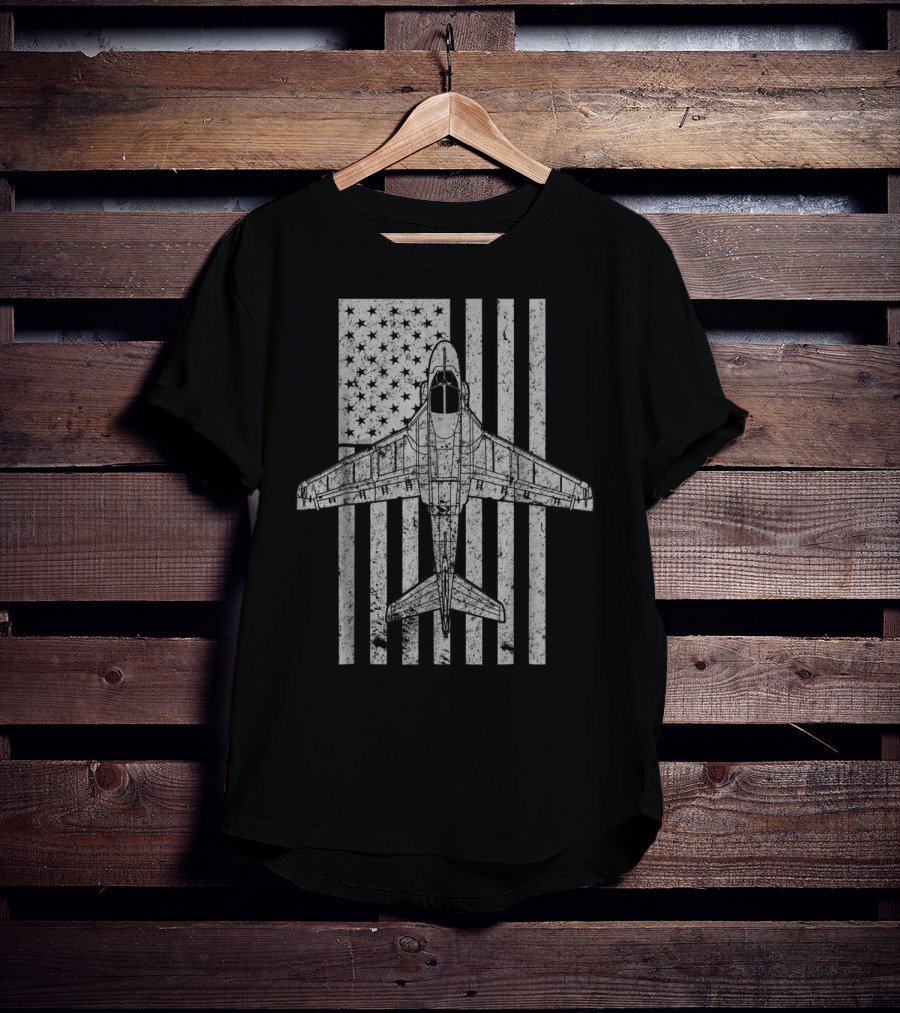 Intruder A6 Jet Airplane With Vintage American Flag T-Shirt