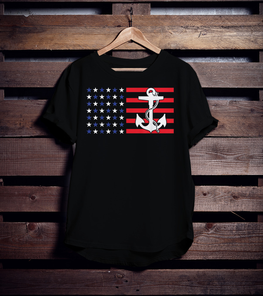 American Flag Anchor Patriotic Military July Navy USA T-Shirt