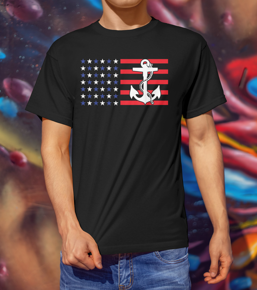 American Flag Anchor Patriotic Military July Navy USA T-Shirt
