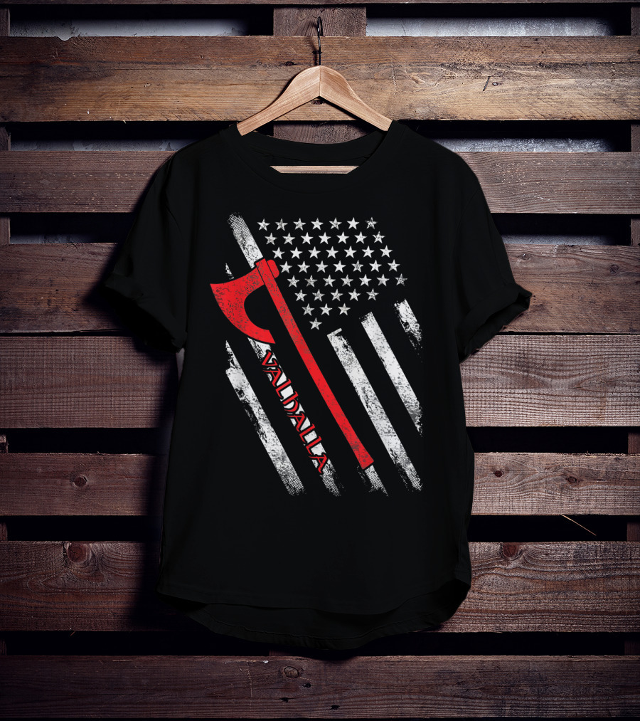 Valhalla American Viking Axe Flag T-Shirt