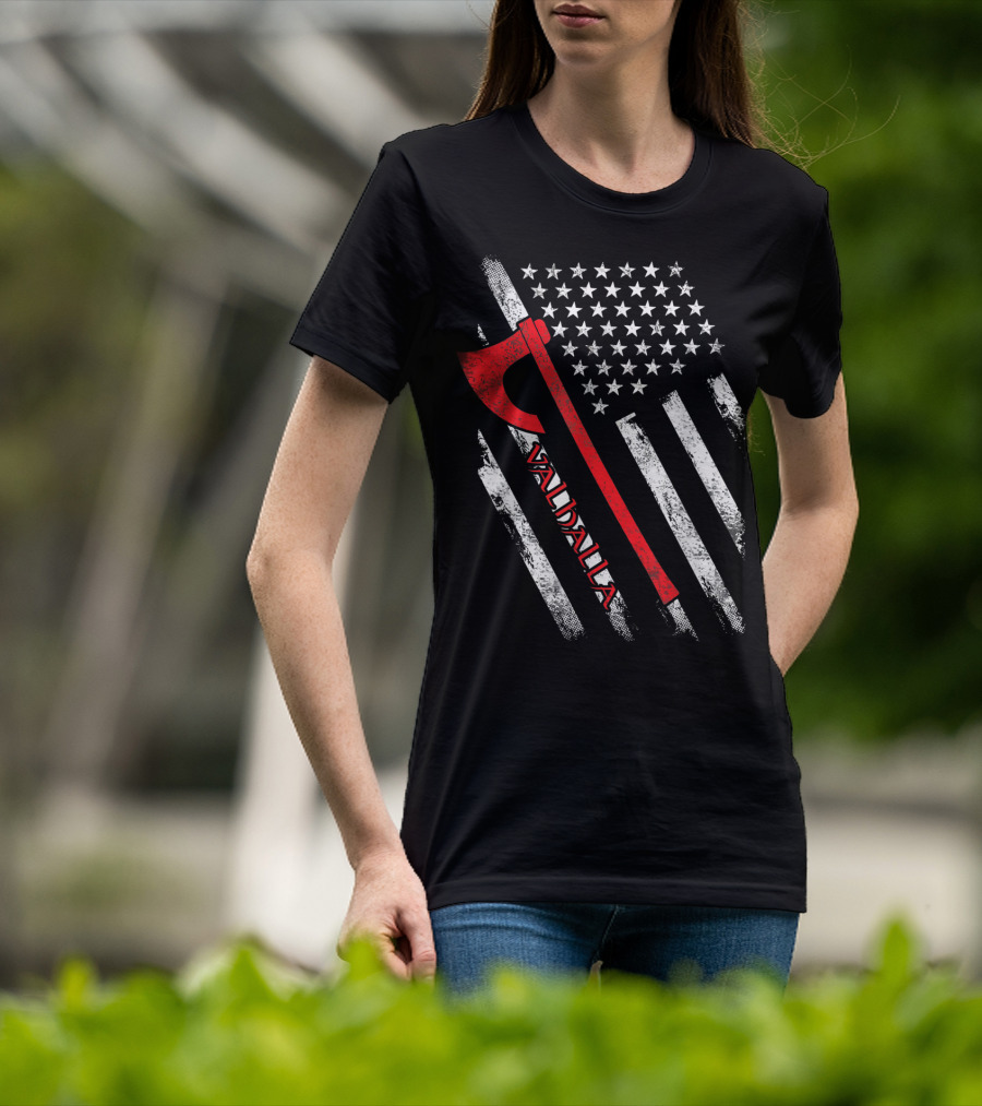 Valhalla American Viking Axe Flag T-Shirt