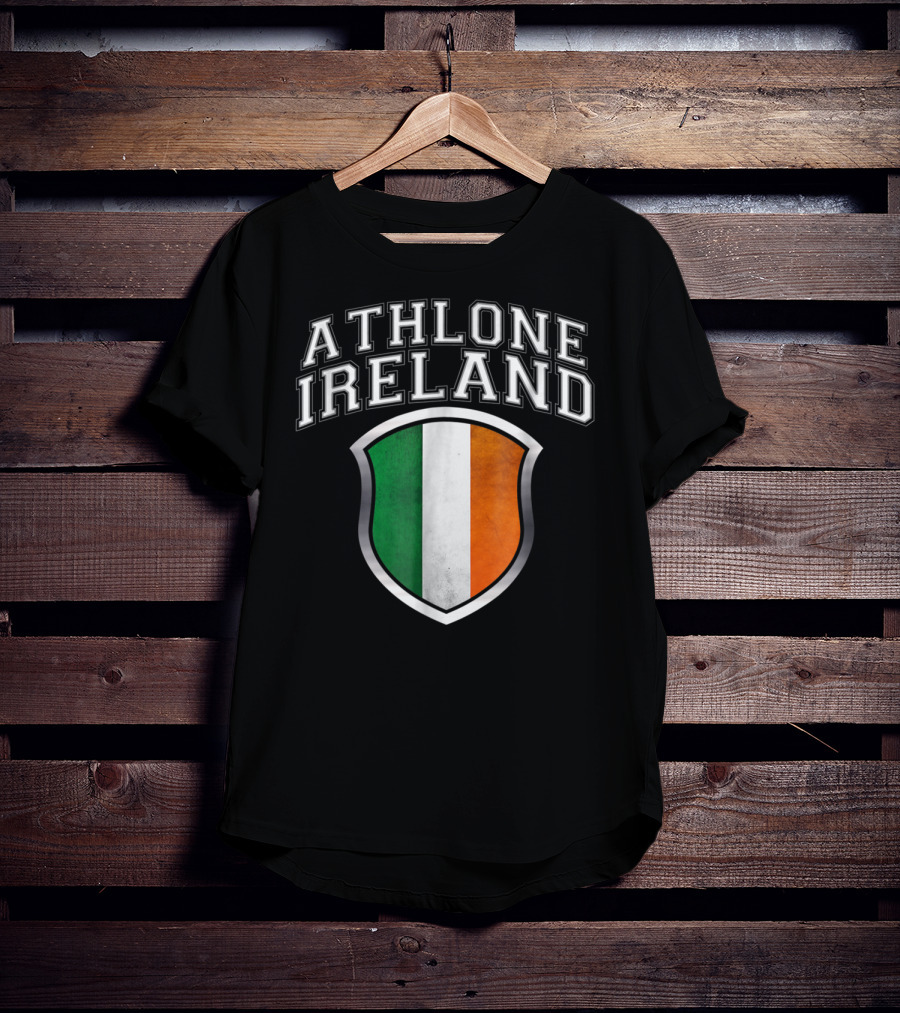Athlone Ireland With Irish Flag Shield Crest T-Shirt