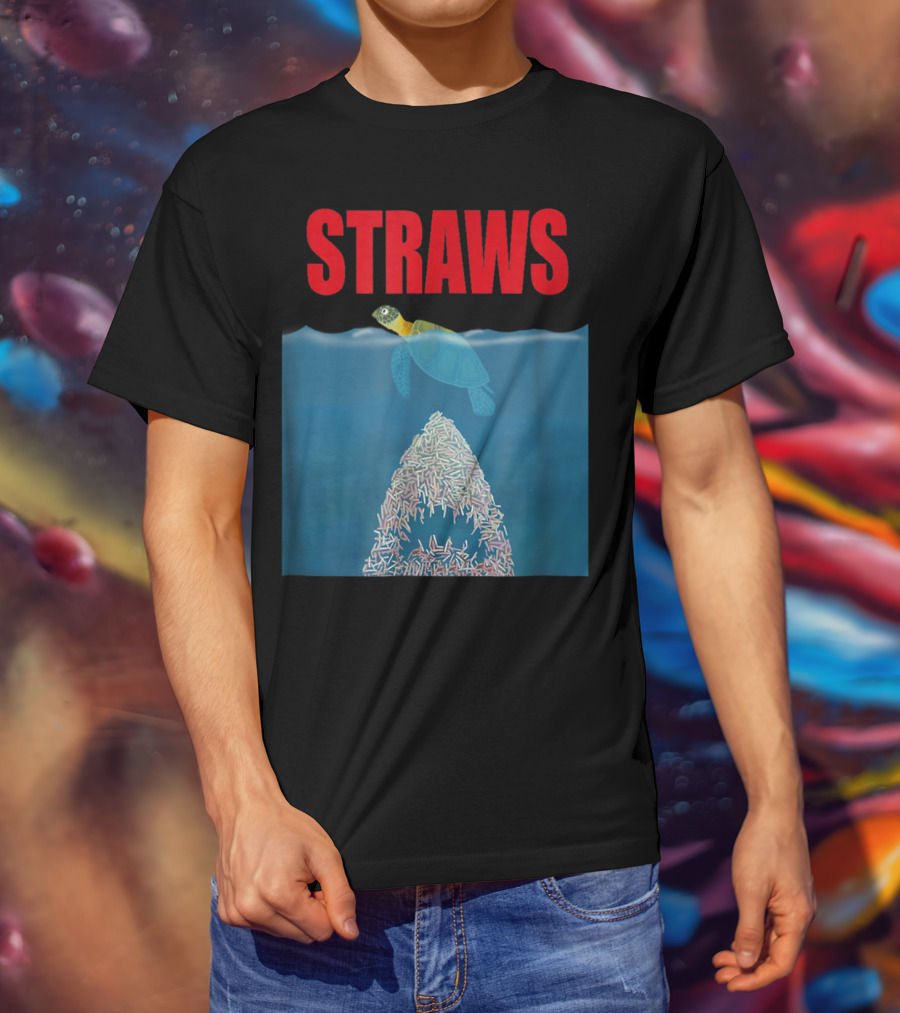 Straws Sea Turtle Save Earth Ban Plastics T-Shirt