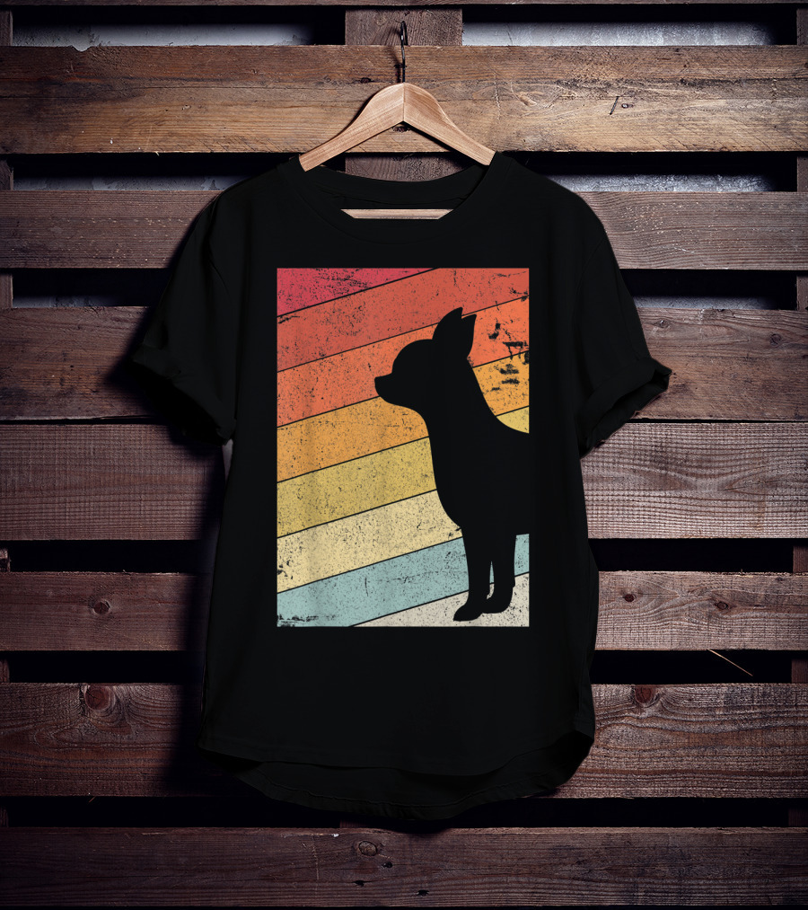 Chihuahua Style Retro Silhouette With Vintage Rainbow Stripes T-Shirt