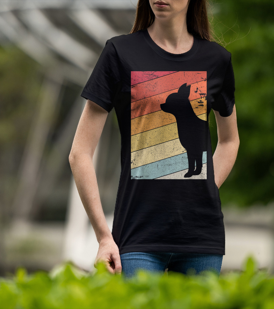 Chihuahua Style Retro Silhouette With Vintage Rainbow Stripes T-Shirt