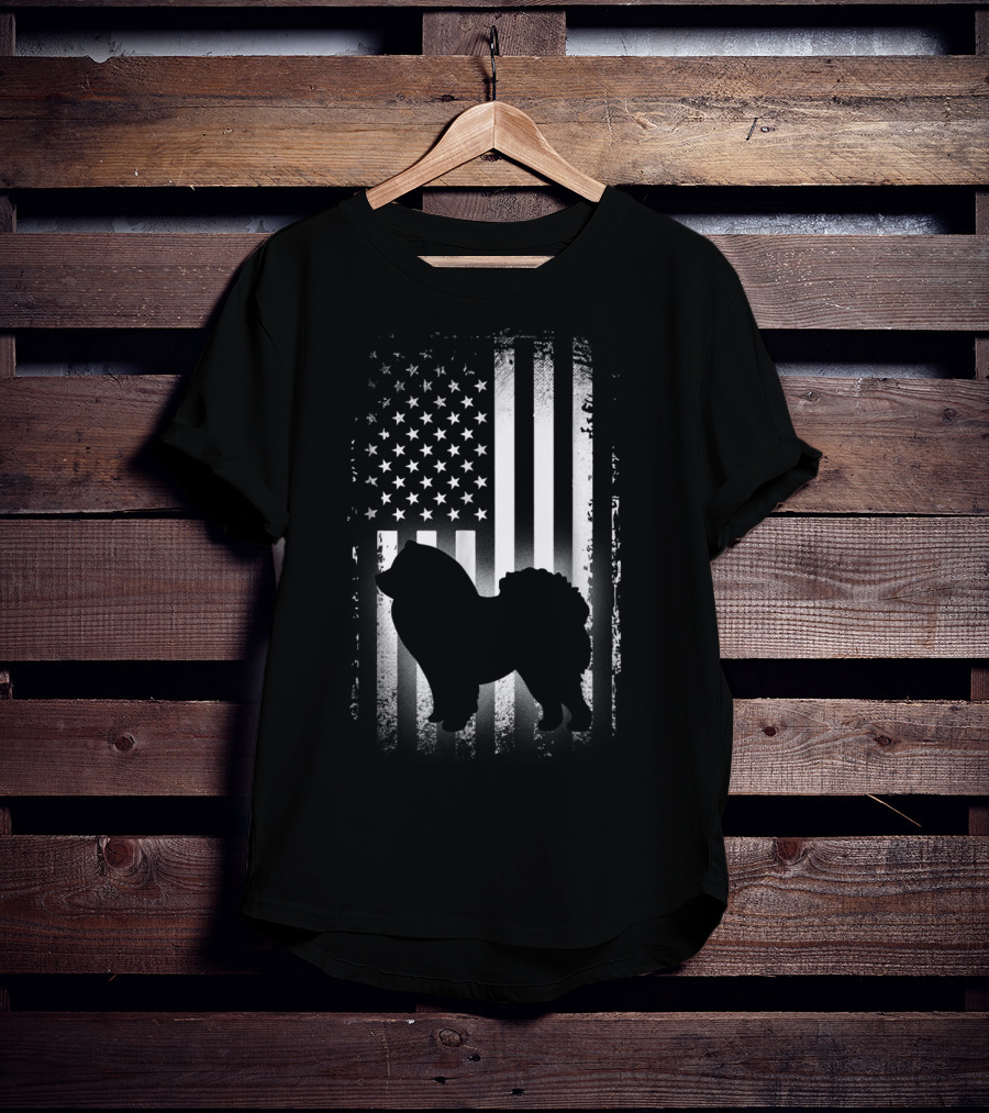 Patriotic Chow Chow Silhouette With American Flag Background T-Shirt