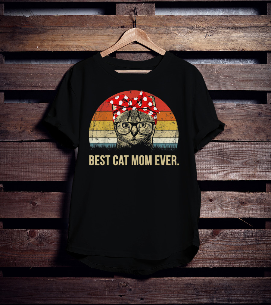Best Cat Mom Ever Vintage Retro Graphic Cat MomyGift T-Shirt
