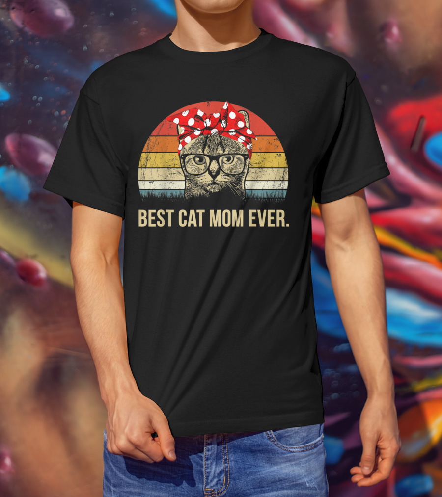 Best Cat Mom Ever Vintage Retro Graphic Cat MomyGift T-Shirt