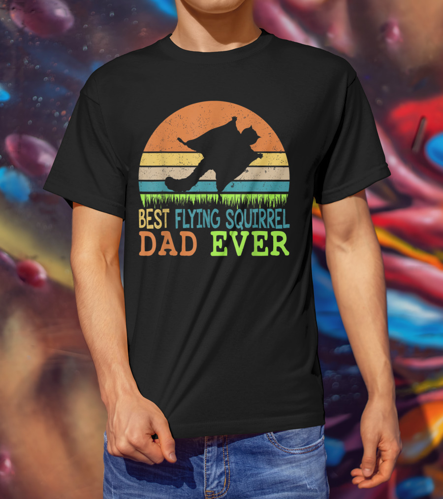 Best Flying Squirrel Dad Ever Retro Sunset T-Shirt