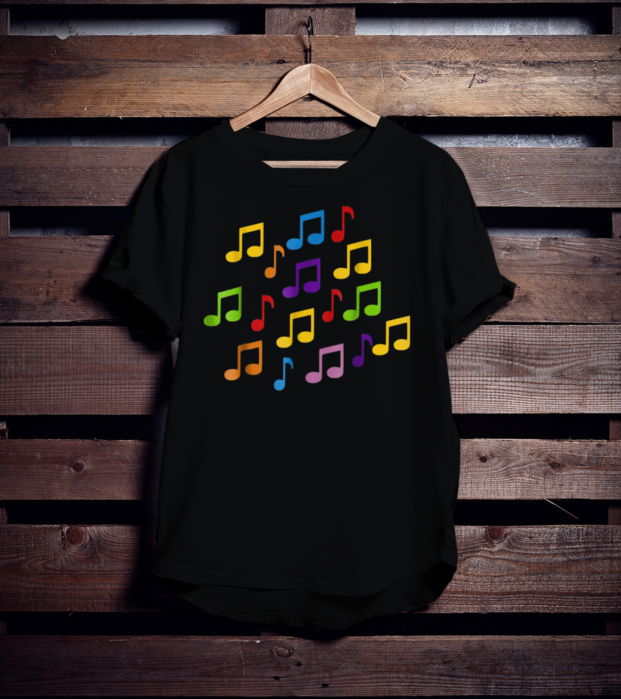 Colored Music Notes Pattern Vibrant T-Shirt