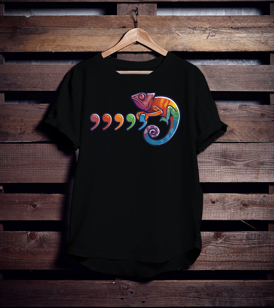 Comma Chameleon Colorful 80's Throwback T-Shirt