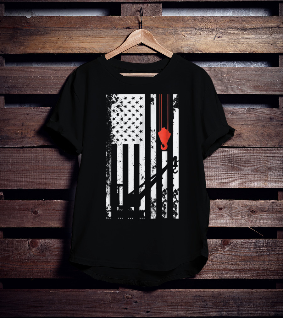 American Flag Crane Operator Hook And Lines T-Shirt