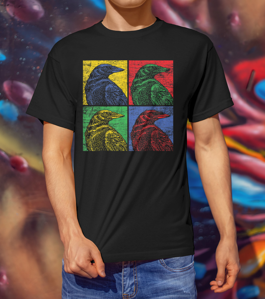 Vintage Raven Colorful Pop Art Crow Bird Lover T-Shirt