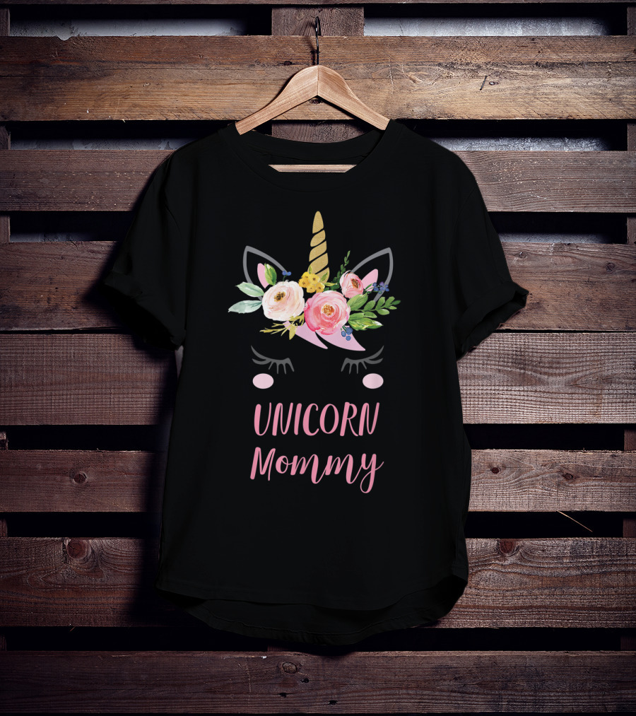 Unicorn Mommy Floral Horn T-Shirt