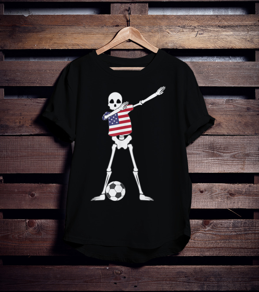 Dabbing Skeleton USA Soccer American Flag Dab Dance Football T-Shirt