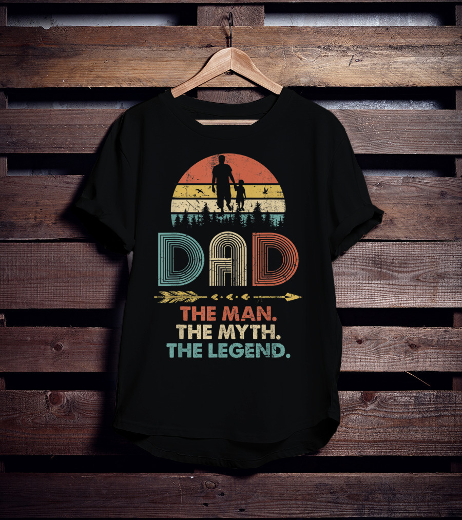 Dad The Man The Myth The Legend Vintage Papa Silhouette Retro Sunset Forest Arrow T-Shirt