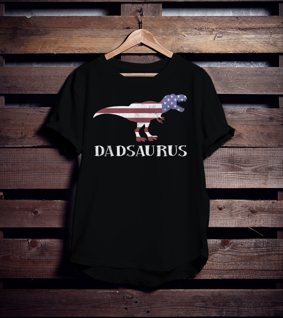Dadsaurus Dinosaur Dad American Flag T-Rex USA Patriotic T-Shirt