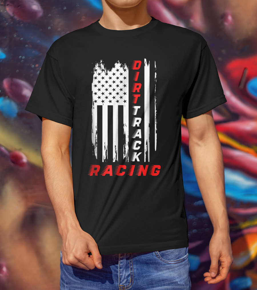 Dirt Track Racing American Flag Grunge T-Shirt