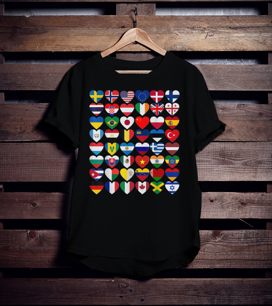 Flags Of The Countries Of The World Heart Shape Collection T-Shirt