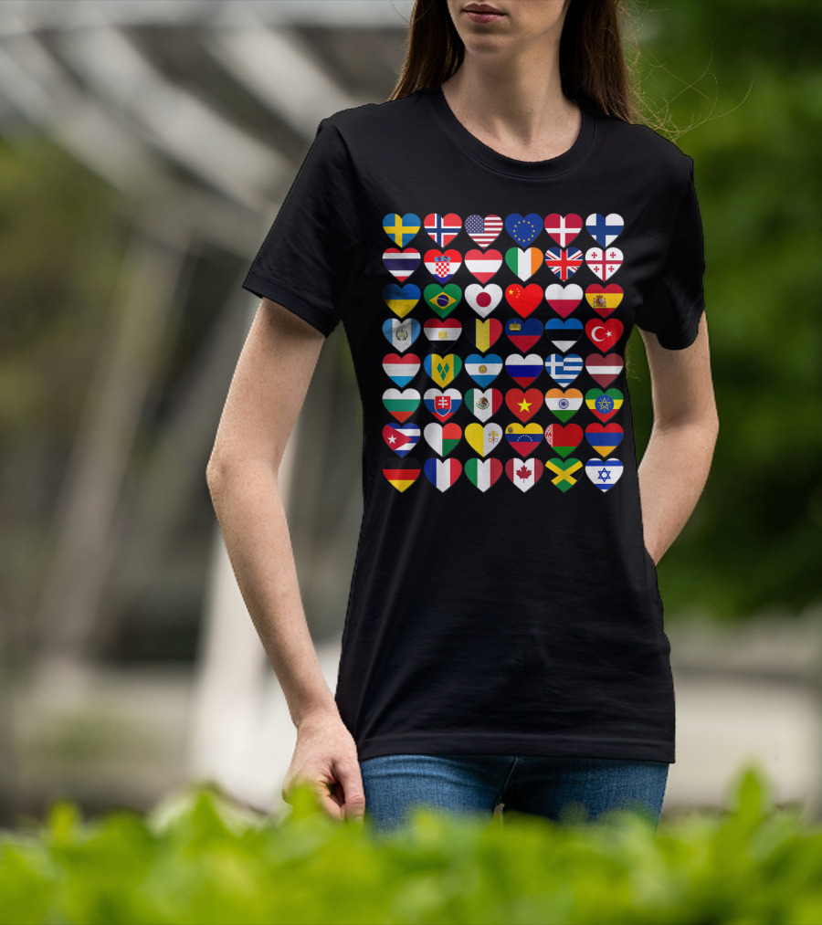 Flags Of The Countries Of The World Heart Shape Collection T-Shirt