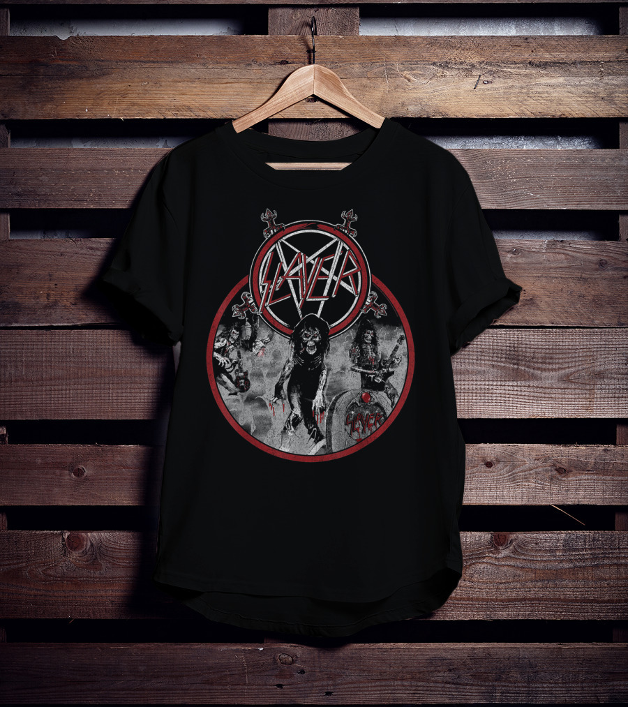 Slayer Live Undead Pentagram Zombies Skulls Battleground T-Shirt