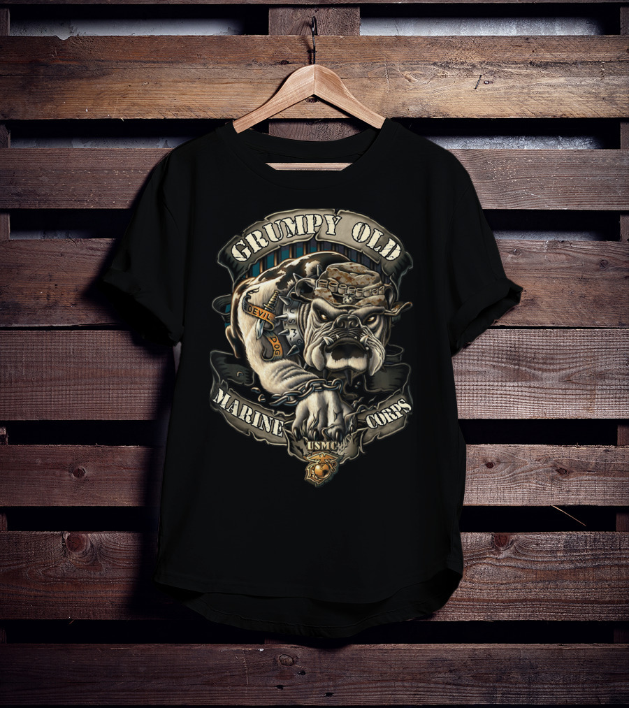 Grumpy Old Marine Corps Devil Dog USMC Veteran T-Shirt