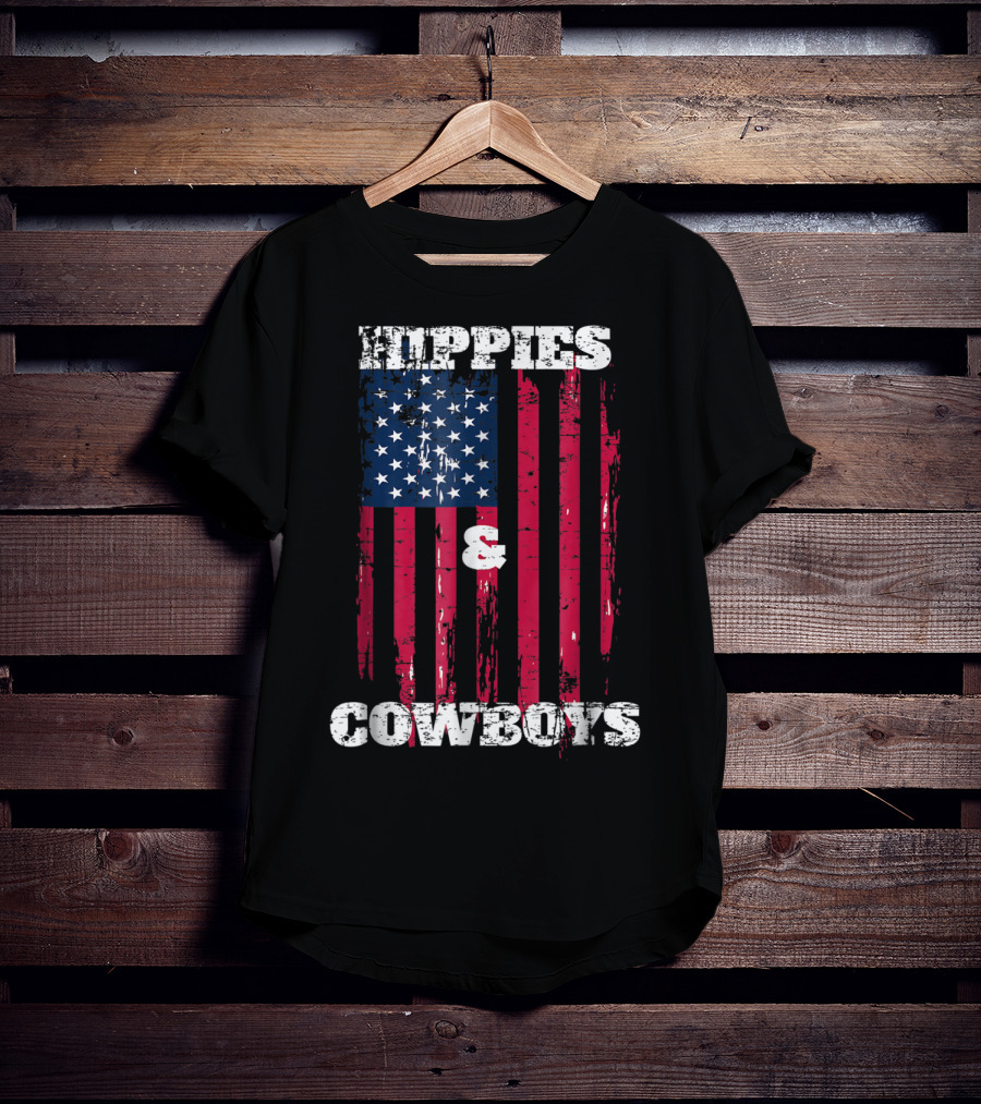 Hippies Cowboys And American Flag Distressed Look T-Shirt
