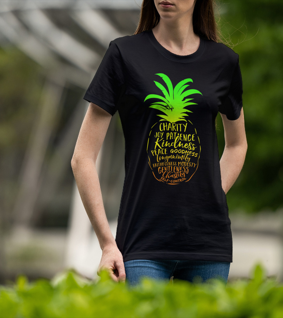 Holy Spirit Catholic Pineapple Charity Joy Patience Kindness Peace Goodness Longanimity Faithfulness Modesty Gentleness Chastity Self-Control T-Shirt