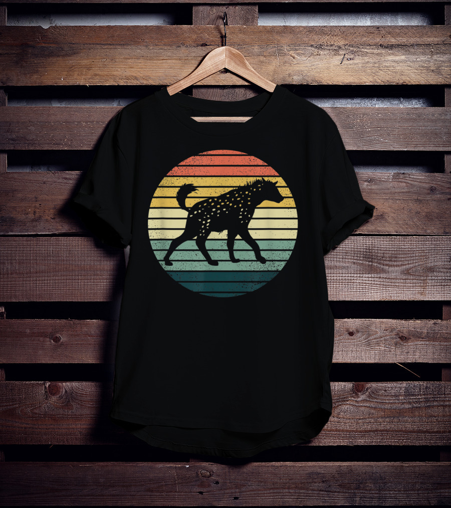 Hyena Vintage Silhouette Retro Stripes Sunset Animal T-Shirt