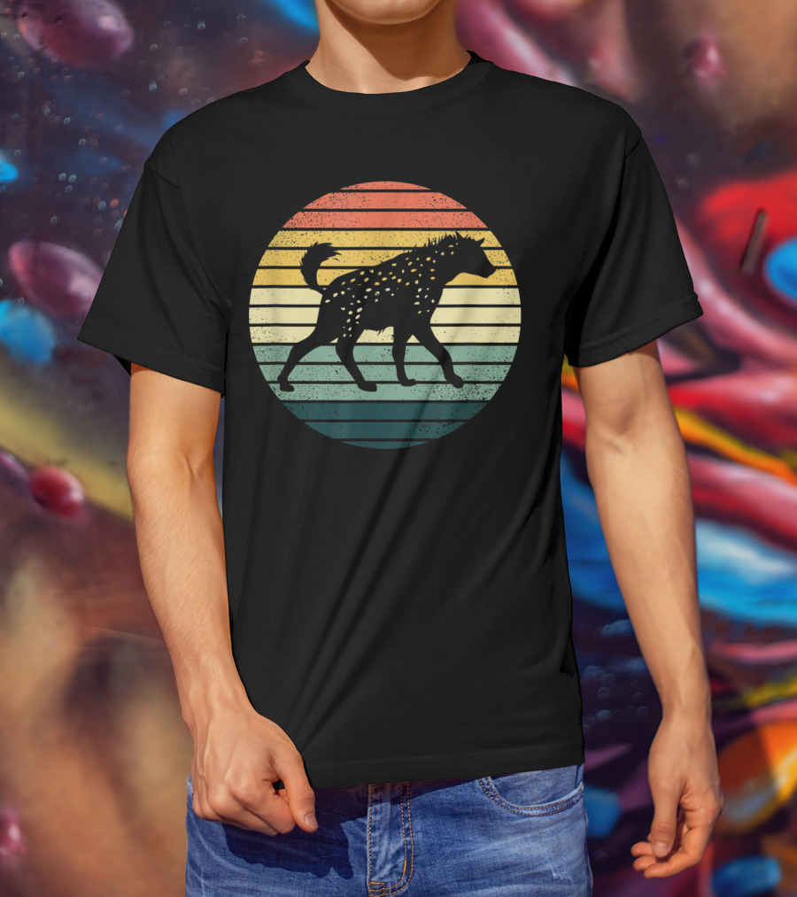 Hyena Vintage Silhouette Retro Stripes Sunset Animal T-Shirt