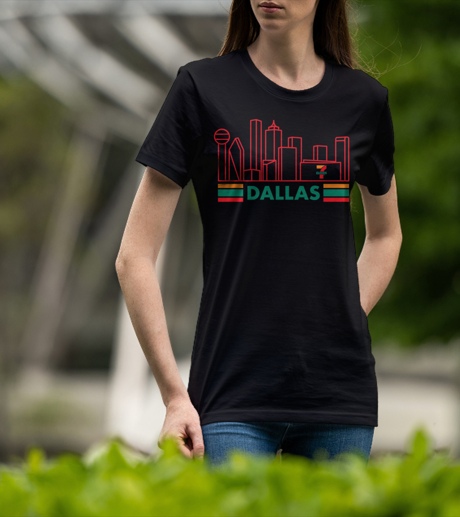 Dallas Skyline Neon Style With 7-Eleven T-Shirt