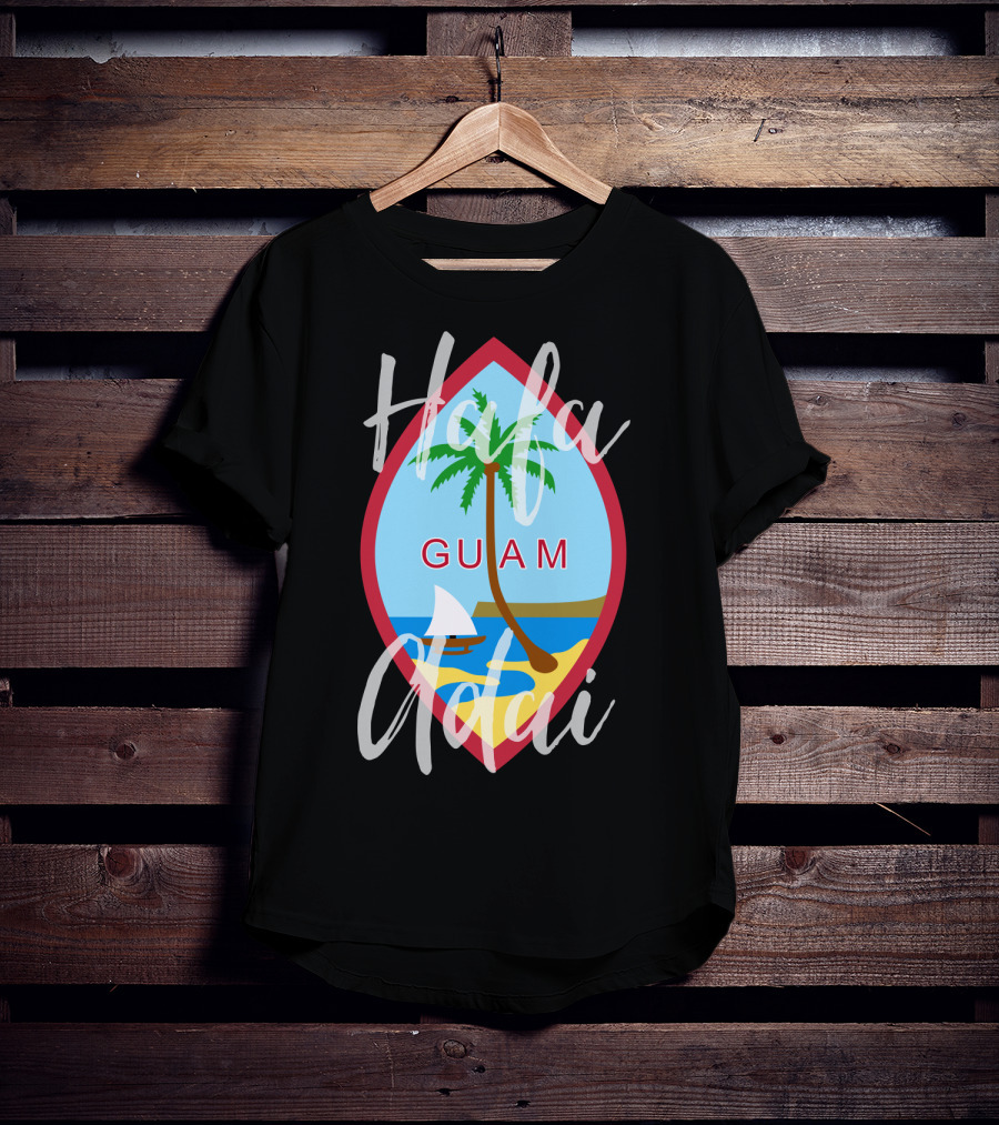 Hafa Adai Guam Palm Tree Beach Sailboat Emblem T-Shirt