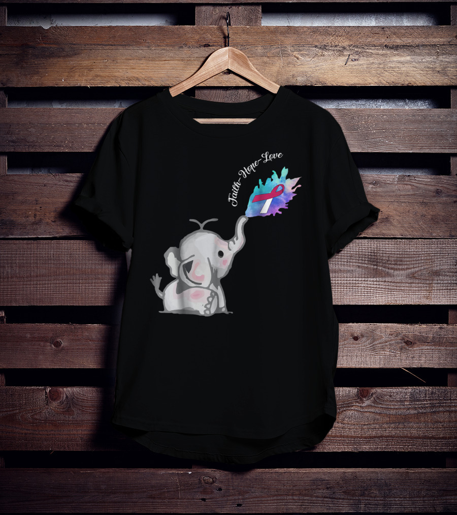 Faith Hope Love Cute Elephant Head Neck Cancer Awareness Warrior T-Shirt
