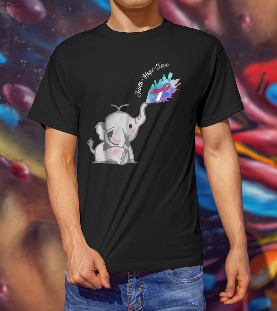 Faith Hope Love Cute Elephant Head Neck Cancer Awareness Warrior T-Shirt