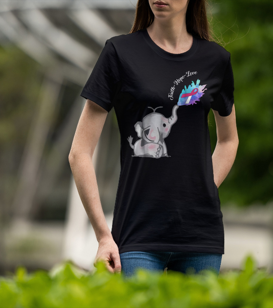 Faith Hope Love Cute Elephant Head Neck Cancer Awareness Warrior T-Shirt