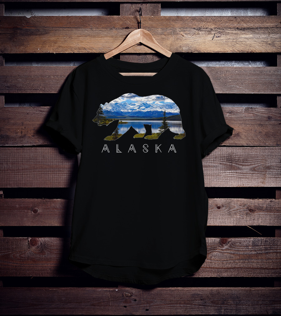Alaska Bear Silhouette With Mountain Lake Scene T-Shirt