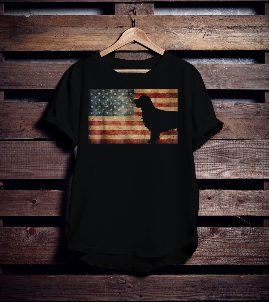 Golden Retriever Silhouette With Vintage American Flag T-Shirt
