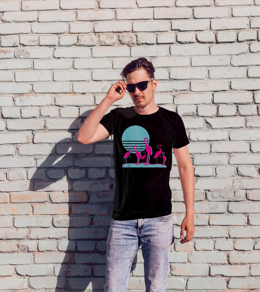 Flamingos Aesthetic Vaporwave 1980s Sunset Sundown Retro Synthwave T-Shirt