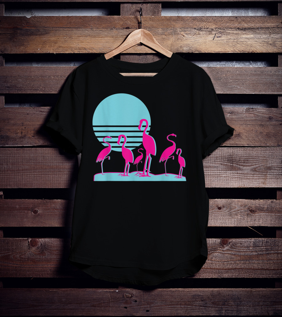Flamingos Aesthetic Vaporwave 1980s Sunset Sundown Retro Synthwave T-Shirt
